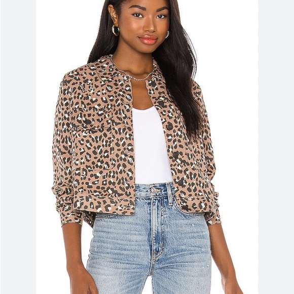 Rails cropped Steffi mountain leopard animal print denim jacket - Picture 1 of 8